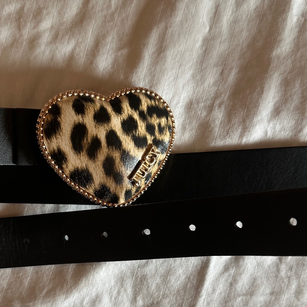 Juicy Couture Black Belt with Leopard Print Heart Buckle